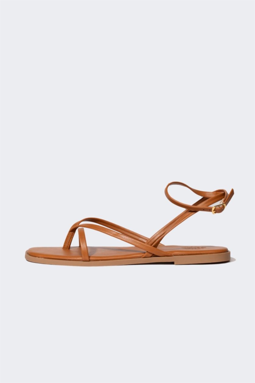 Woman Camel Woman Lace-up Flat Heel Sandals