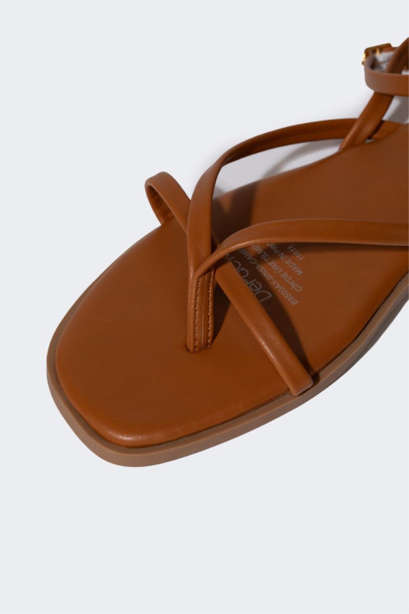 Woman Camel Woman Lace-up Flat Heel Sandals