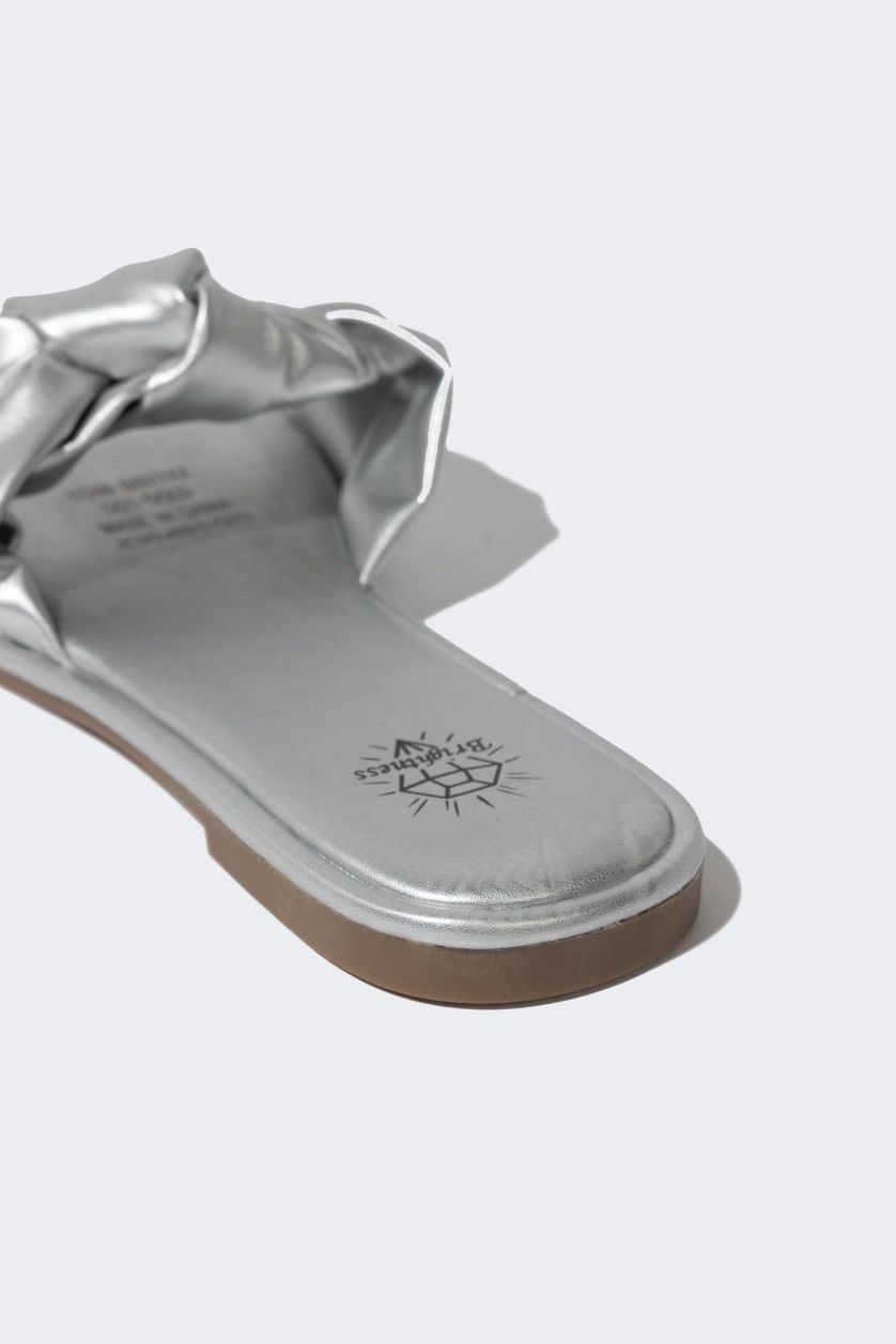 Kadın Açık Gri Kadın Düz Taban Tek Bantlı Suni Deri Terlik