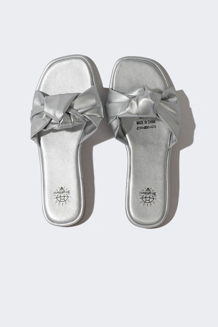 Kadın Açık Gri Kadın Düz Taban Tek Bantlı Suni Deri Terlik