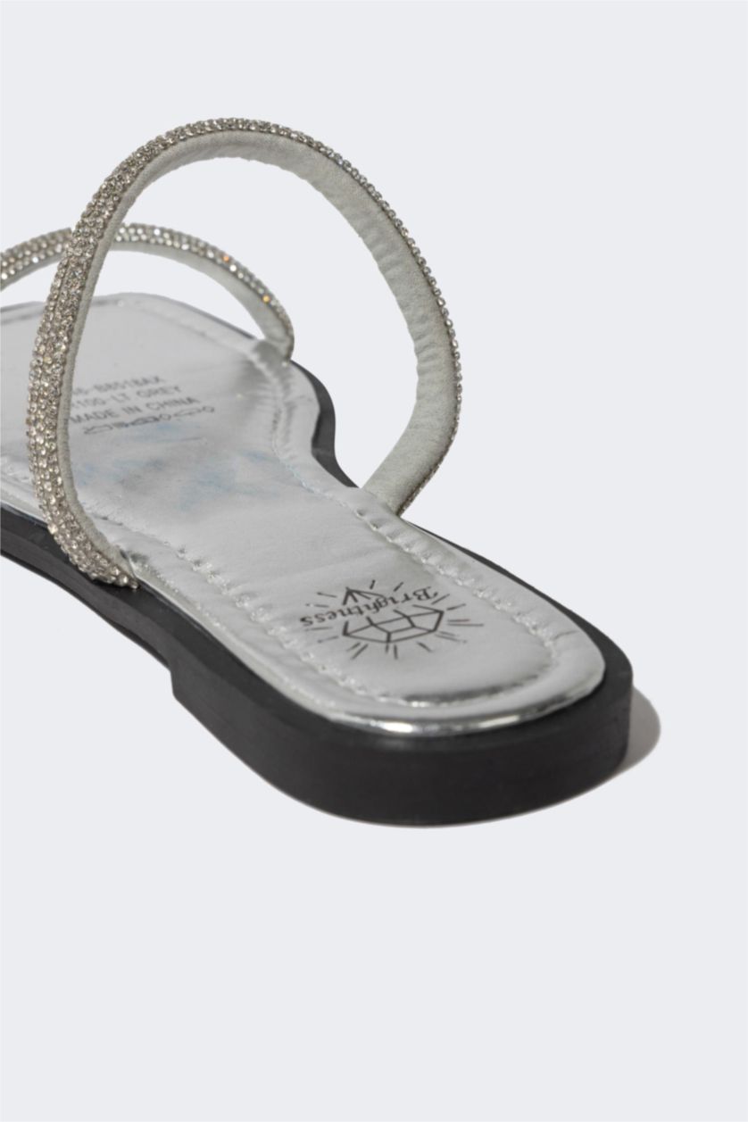 WOMAN Light Grey Woman Flat Sole Double Banded Faux Leather Slippers