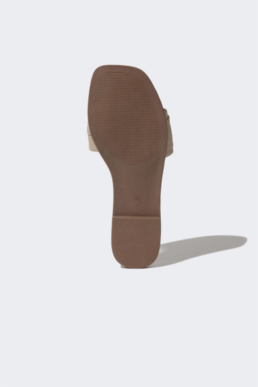 WOMAN Beige Woman Flat Sole Single Strap Faux Leather Slippers