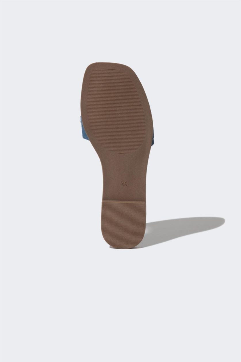 WOMAN NAVY Woman Flat Sole Single Strap Faux Leather Slippers