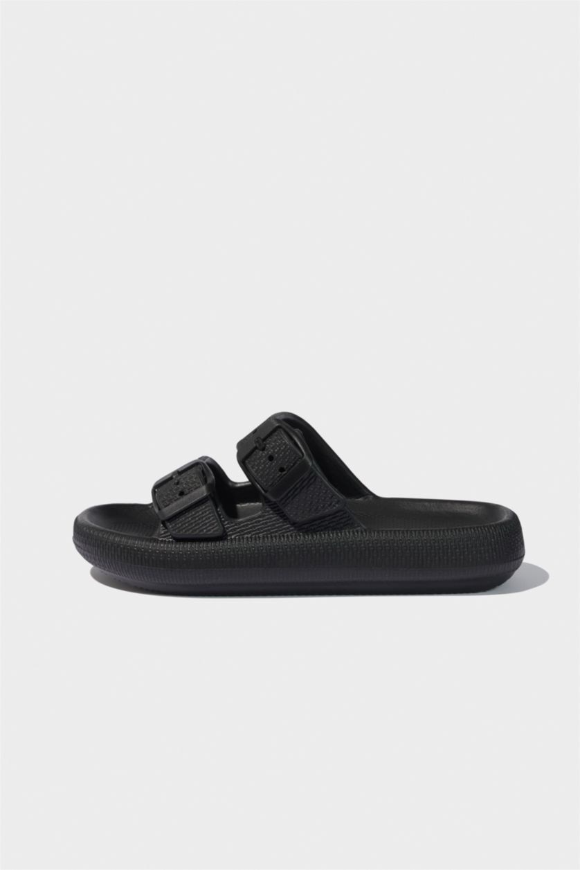 أولادي أسود شبشب اولادي بكعب سميك بشريط مزدوج أسود