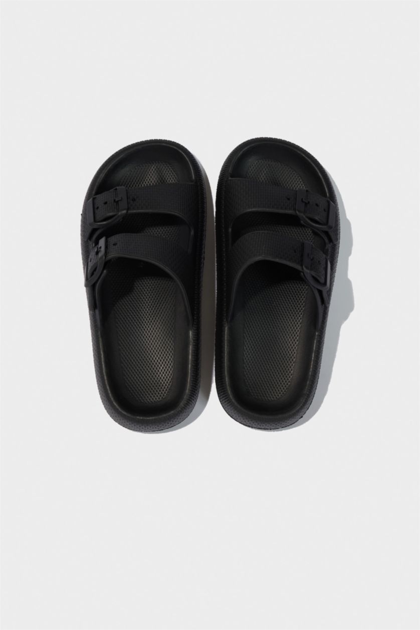 أولادي أسود شبشب اولادي بكعب سميك بشريط مزدوج أسود