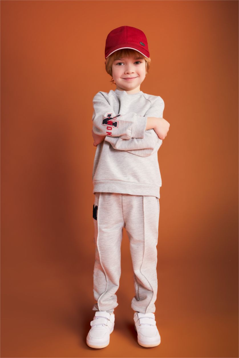 Erkek Bebek Açık Gri Melange Erkek Bebek Baskılı Eşofman Altı