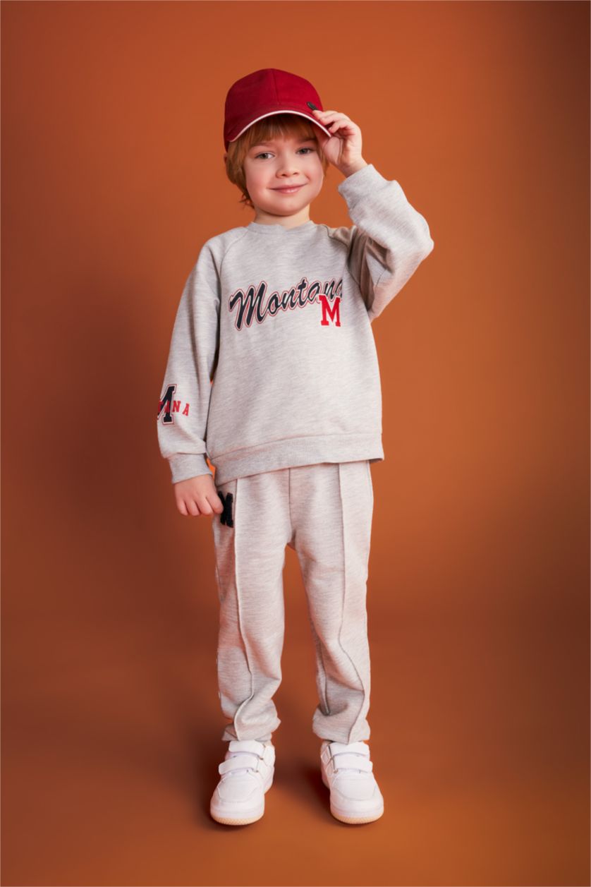 Erkek Bebek Açık Gri Melange Erkek Bebek Baskılı Eşofman Altı