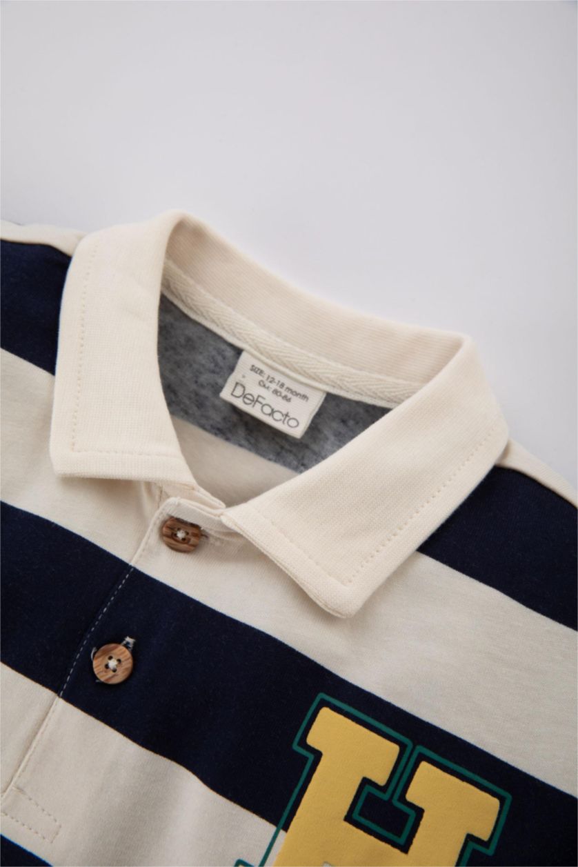 BÉBÉ GARÇON Marin Sweatshirt à Rayures à Col Polo Pour Bébé Garçon