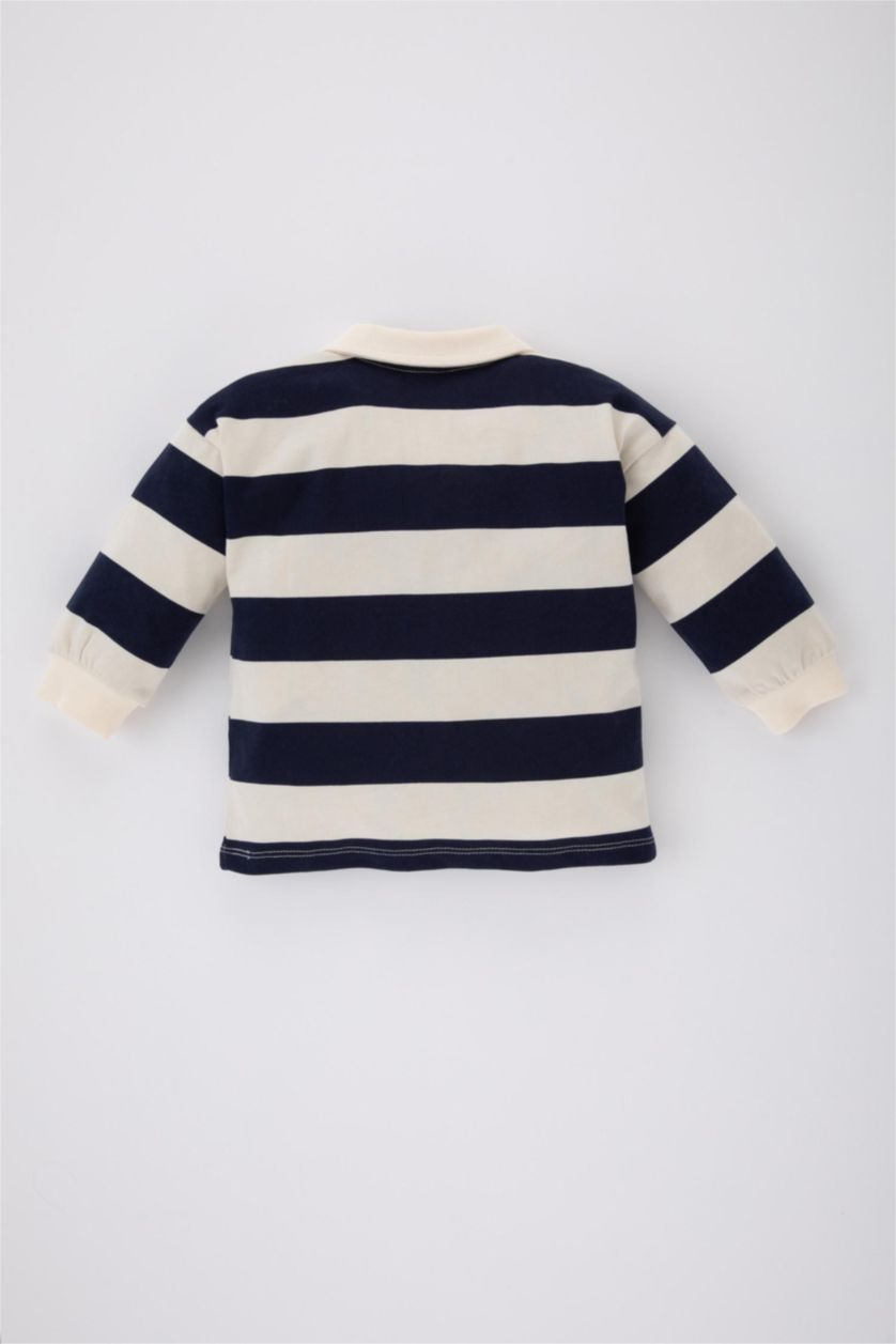 BÉBÉ GARÇON Marin Sweatshirt à Rayures à Col Polo Pour Bébé Garçon