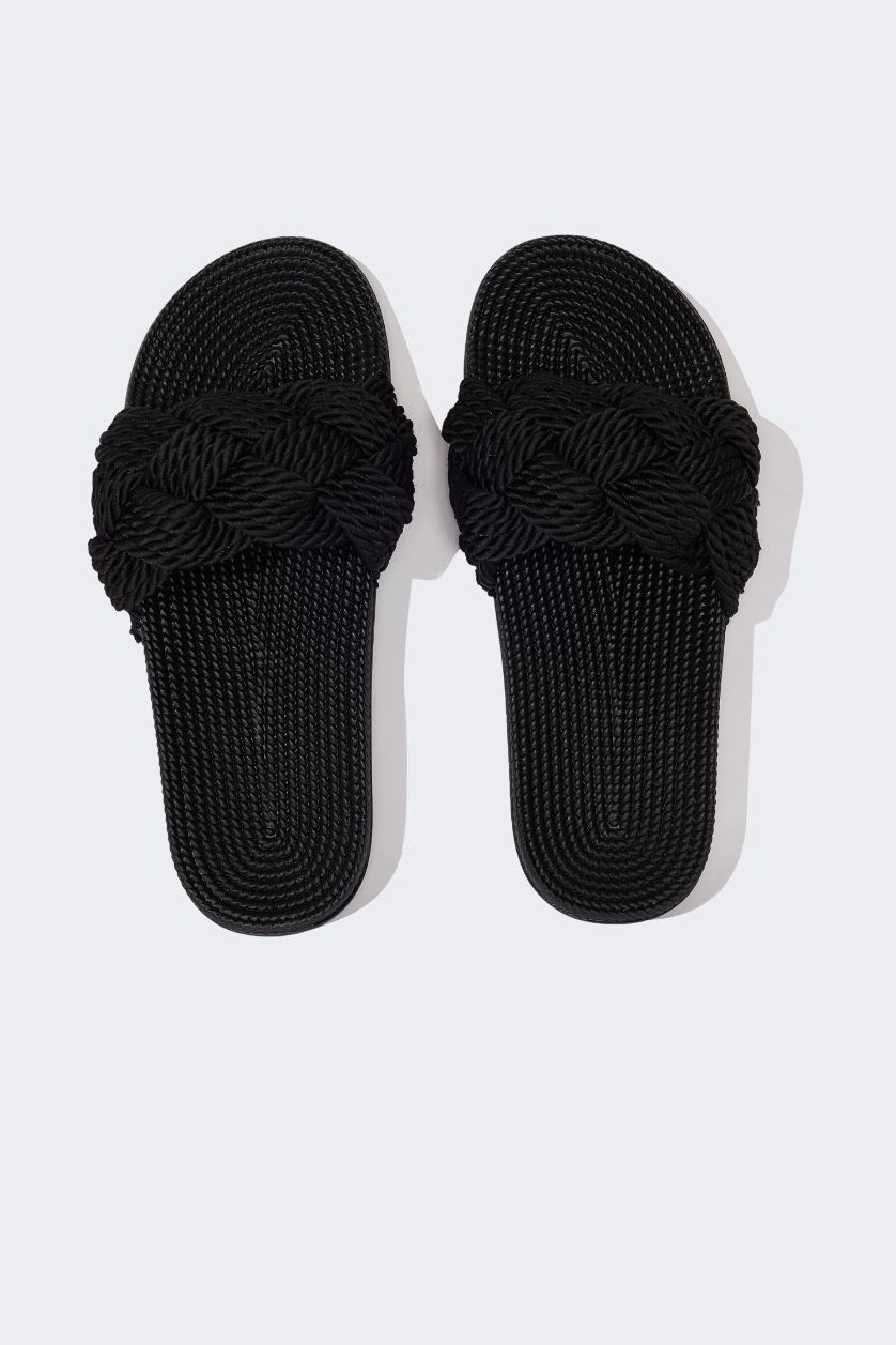 نساء أسود صندل نسائي عالي بشريط واحد