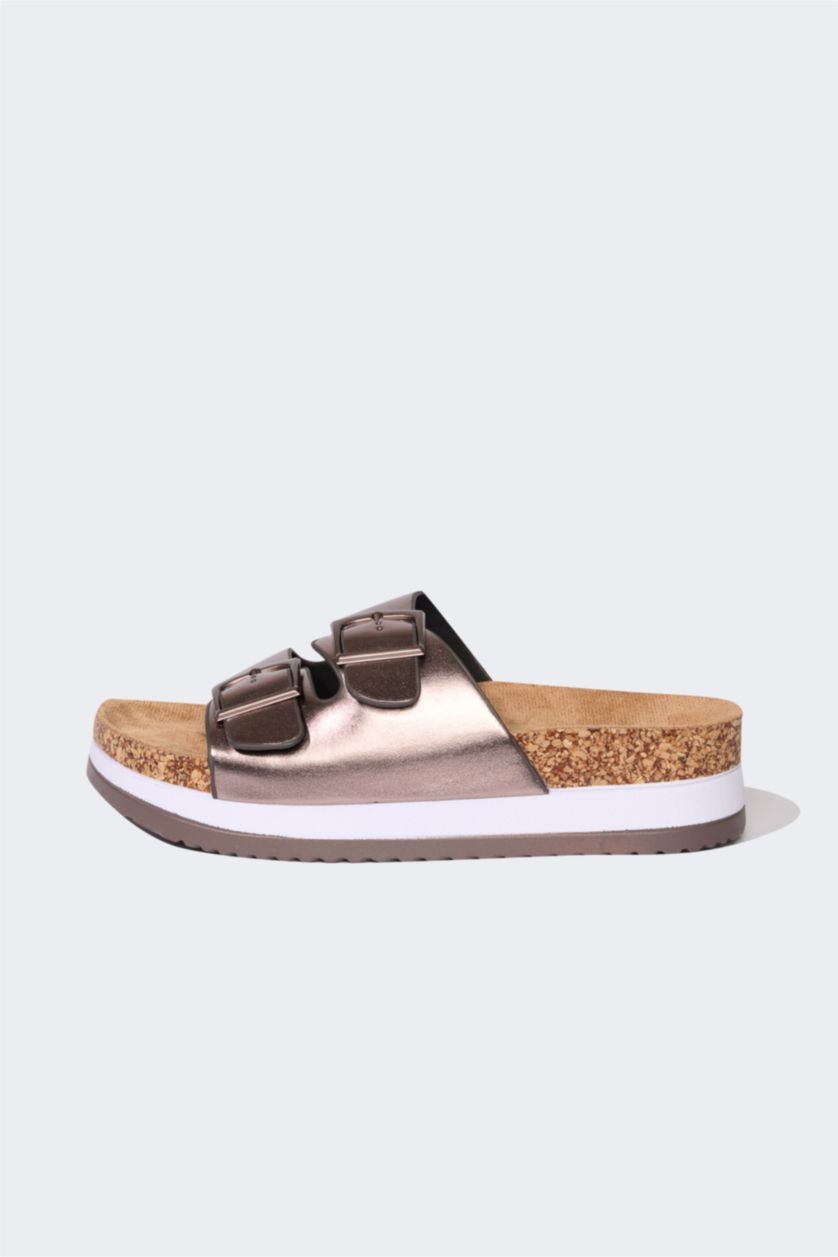 WOMAN Gümüş Woman High Sole Double Banded Slippers