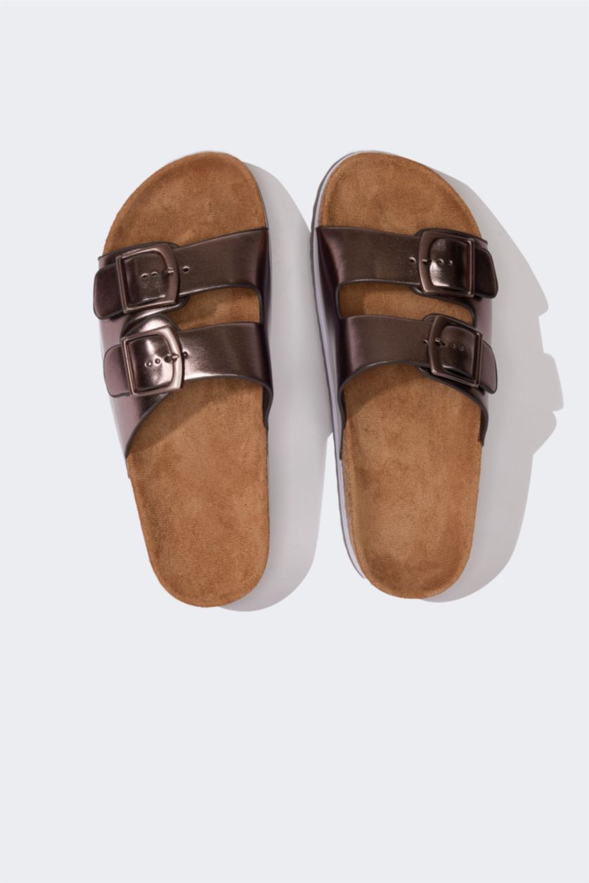 WOMAN Gümüş Woman High Sole Double Banded Slippers