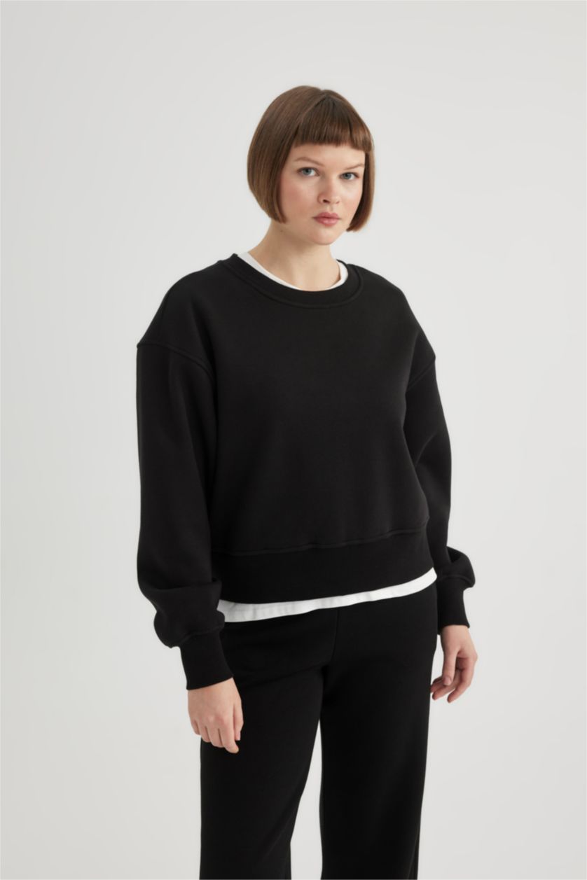 WOMAN Black Relax Fit Thick Sweatshirt Fabric Sweatshirt