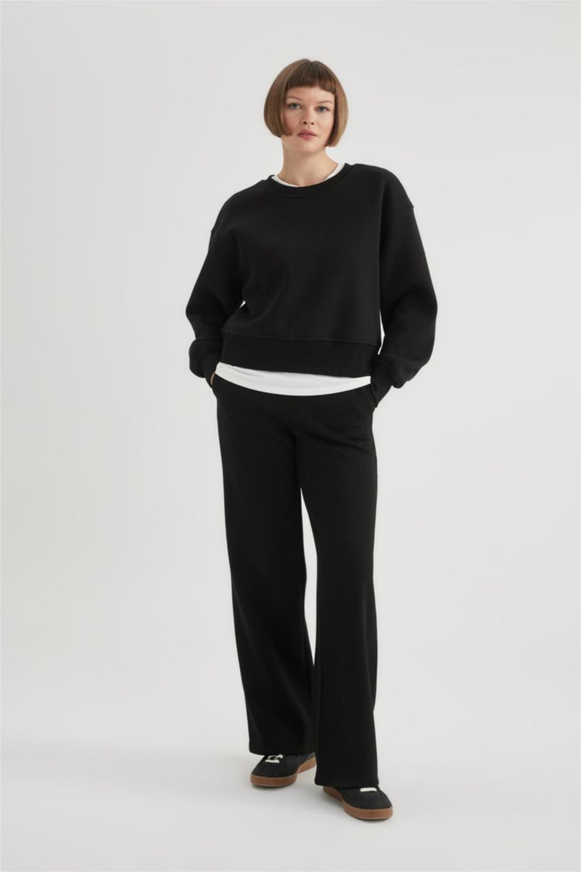 WOMAN Black Relax Fit Thick Sweatshirt Fabric Sweatshirt