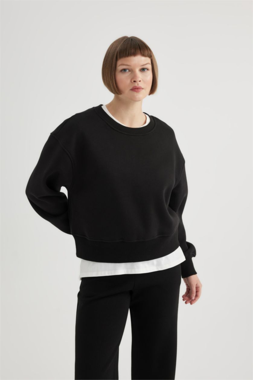 WOMAN Black Relax Fit Thick Sweatshirt Fabric Sweatshirt