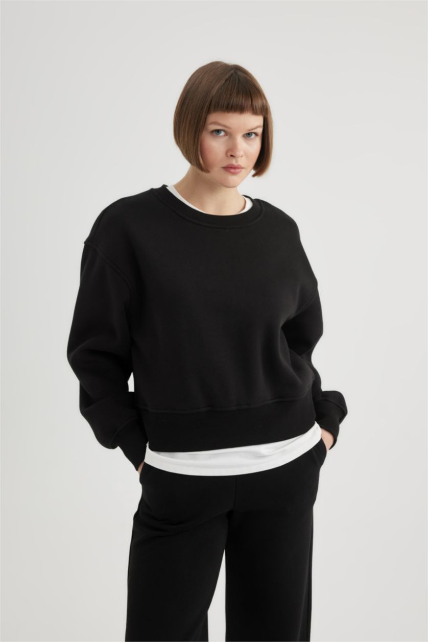 WOMAN Black Relax Fit Thick Sweatshirt Fabric Sweatshirt