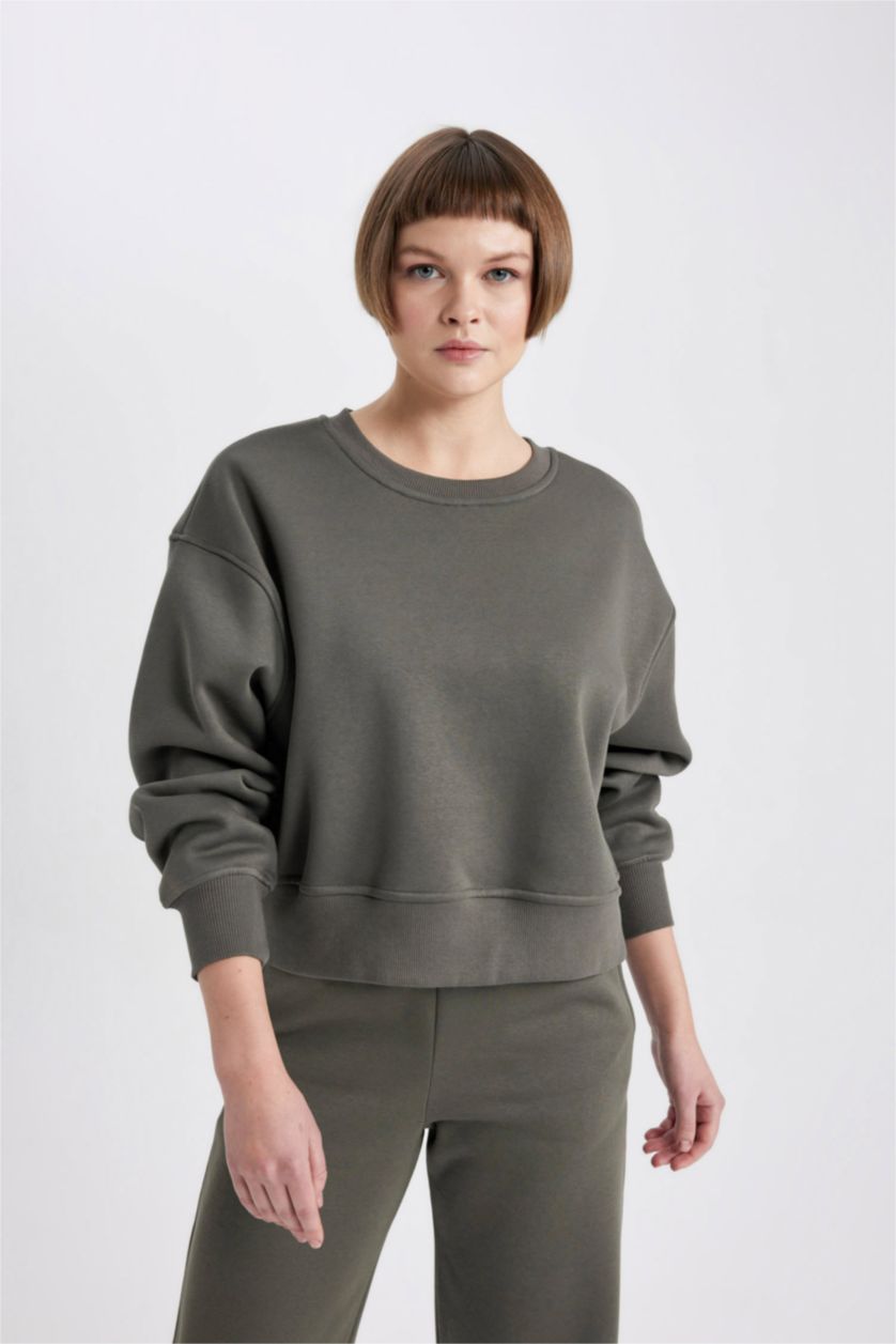 WOMAN Light Khaki Relax Fit Thick Sweatshirt Fabric Sweatshirt