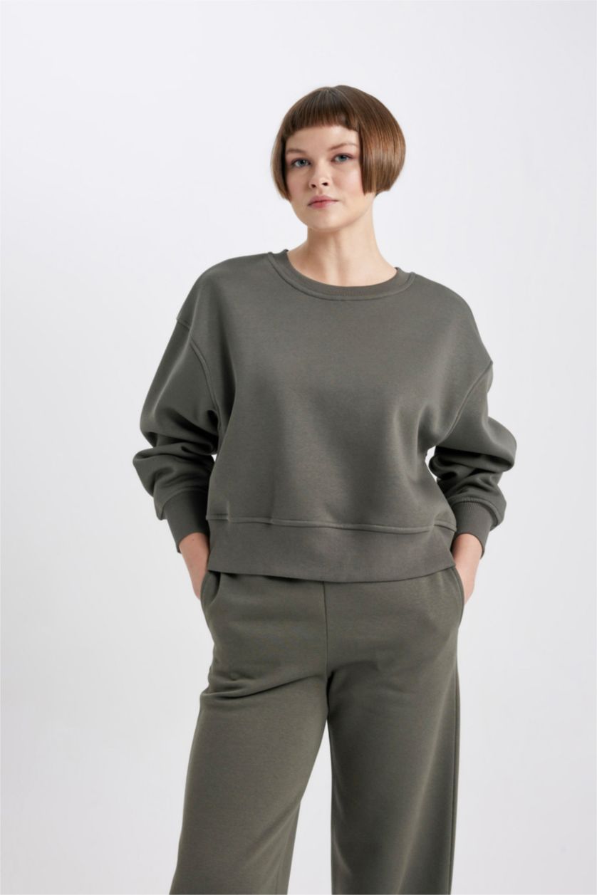 WOMAN Light Khaki Relax Fit Thick Sweatshirt Fabric Sweatshirt