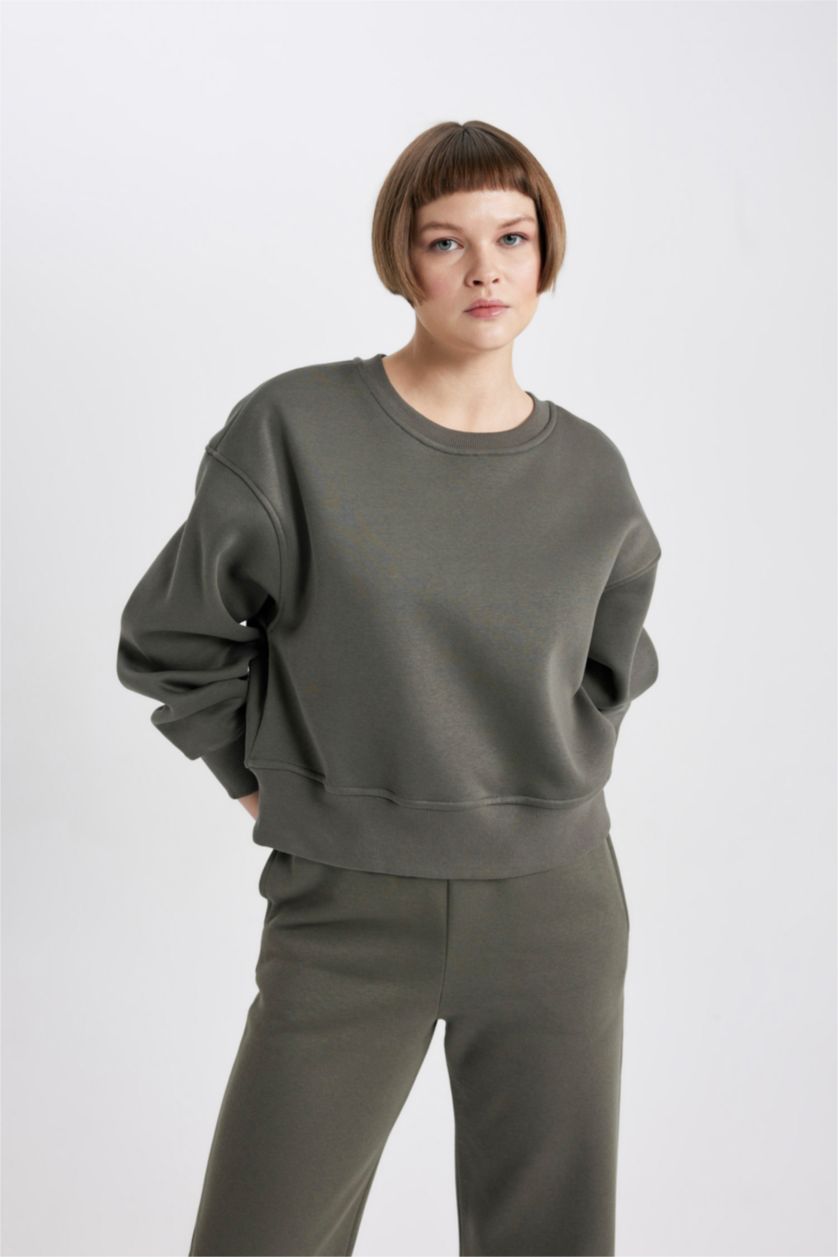 WOMAN Light Khaki Relax Fit Thick Sweatshirt Fabric Sweatshirt