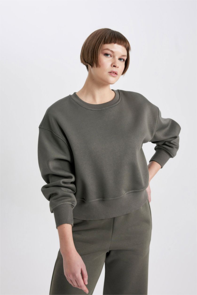 WOMAN Light Khaki Relax Fit Thick Sweatshirt Fabric Sweatshirt