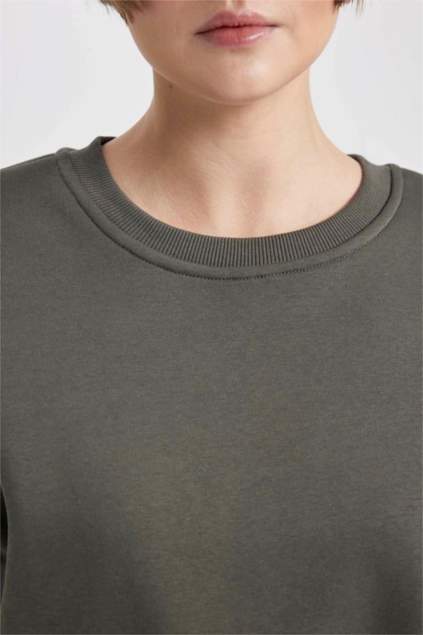 WOMAN Light Khaki Relax Fit Thick Sweatshirt Fabric Sweatshirt