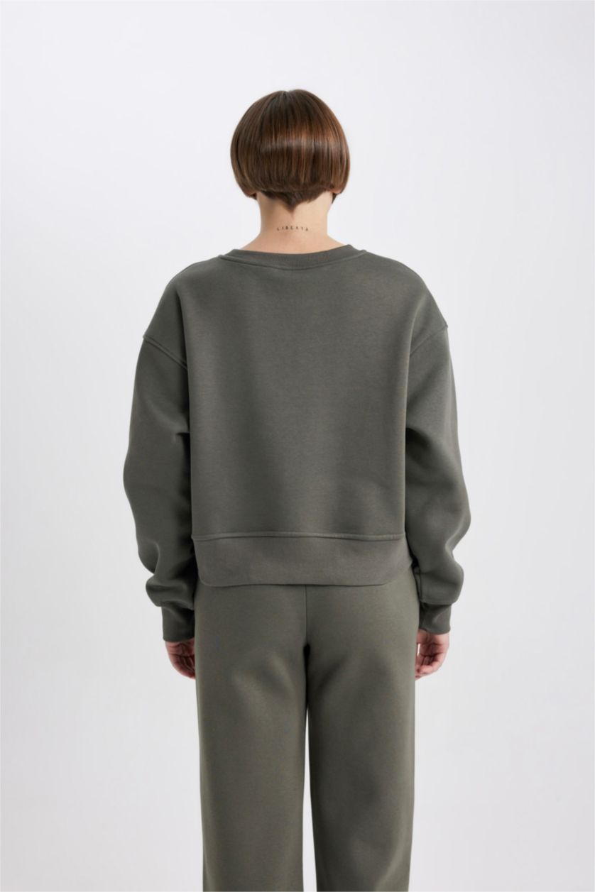 WOMAN Light Khaki Relax Fit Thick Sweatshirt Fabric Sweatshirt