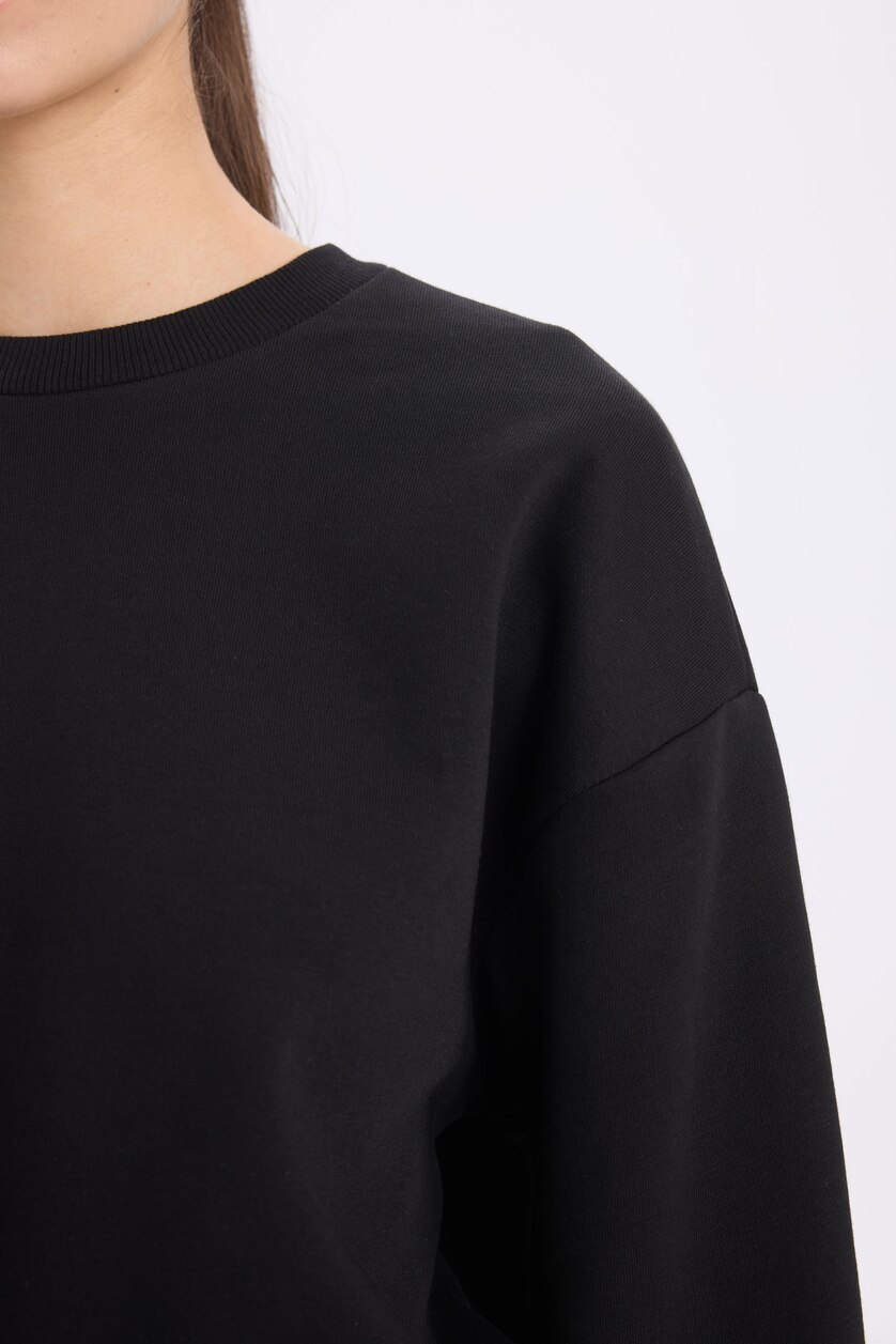 نساء أسود Boxy Fit Crew Neck Thick Basic Sweatshirt