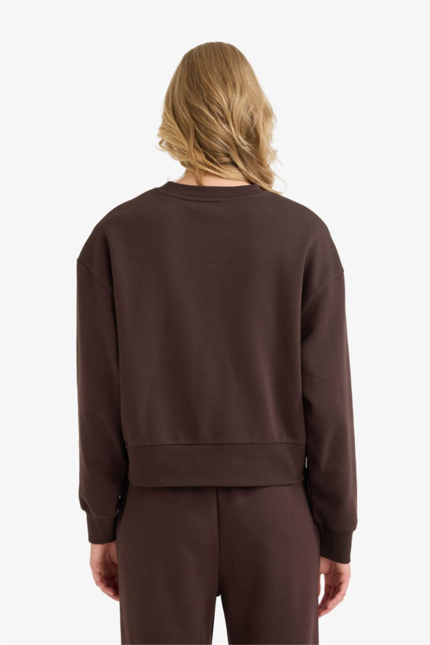 Woman Brown Boxy Fit Basic Sweatshirt
