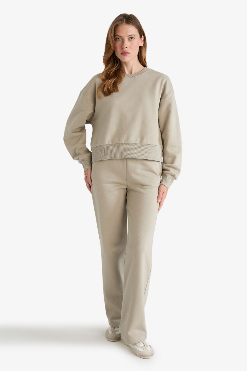 Woman Light Khaki Boxy Fit Basic Sweatshirt