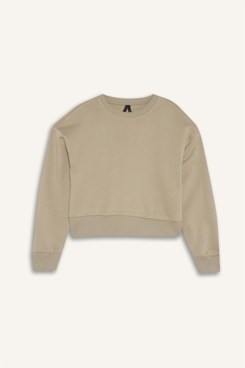 Woman Light Khaki Boxy Fit Basic Sweatshirt