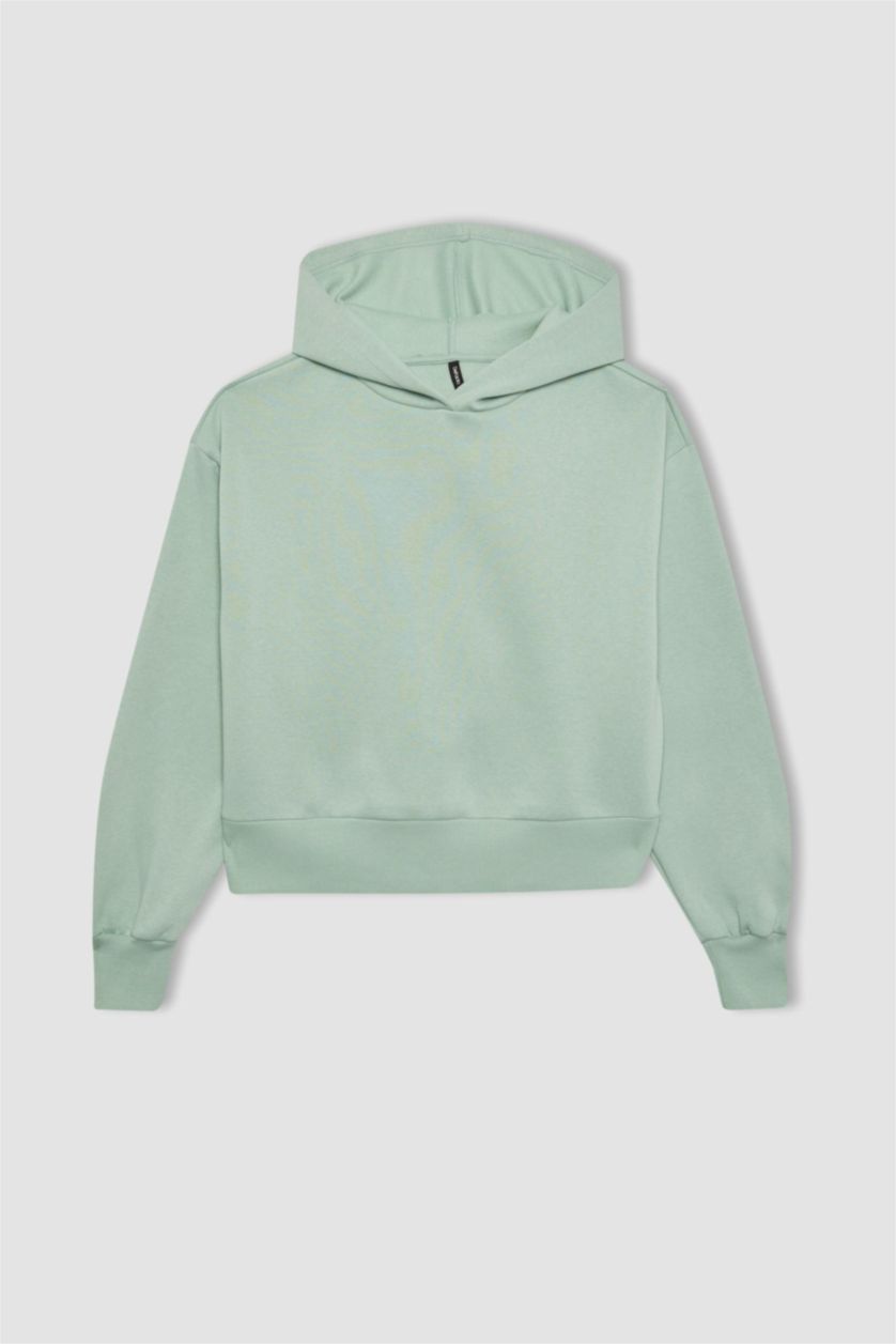 حريمي نعناع سويت شيرت أوفر سايز تقيل بكابيشون