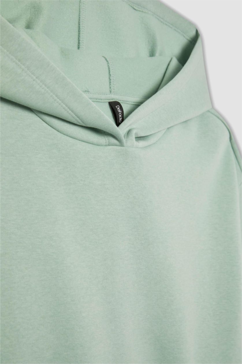 حريمي نعناع سويت شيرت أوفر سايز تقيل بكابيشون