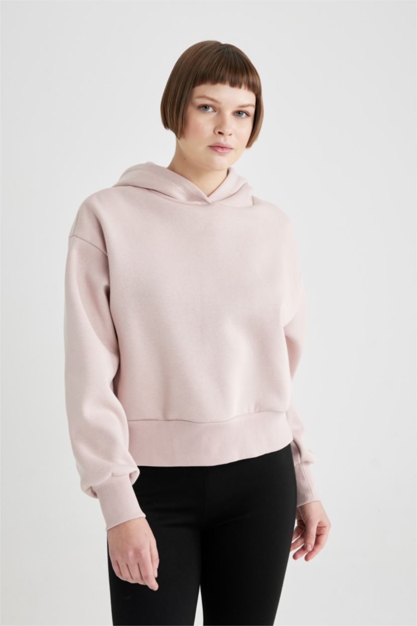 حريمي زهري غامق سويت شيرت اوفر سايز بيزك تقيل بكابيشون