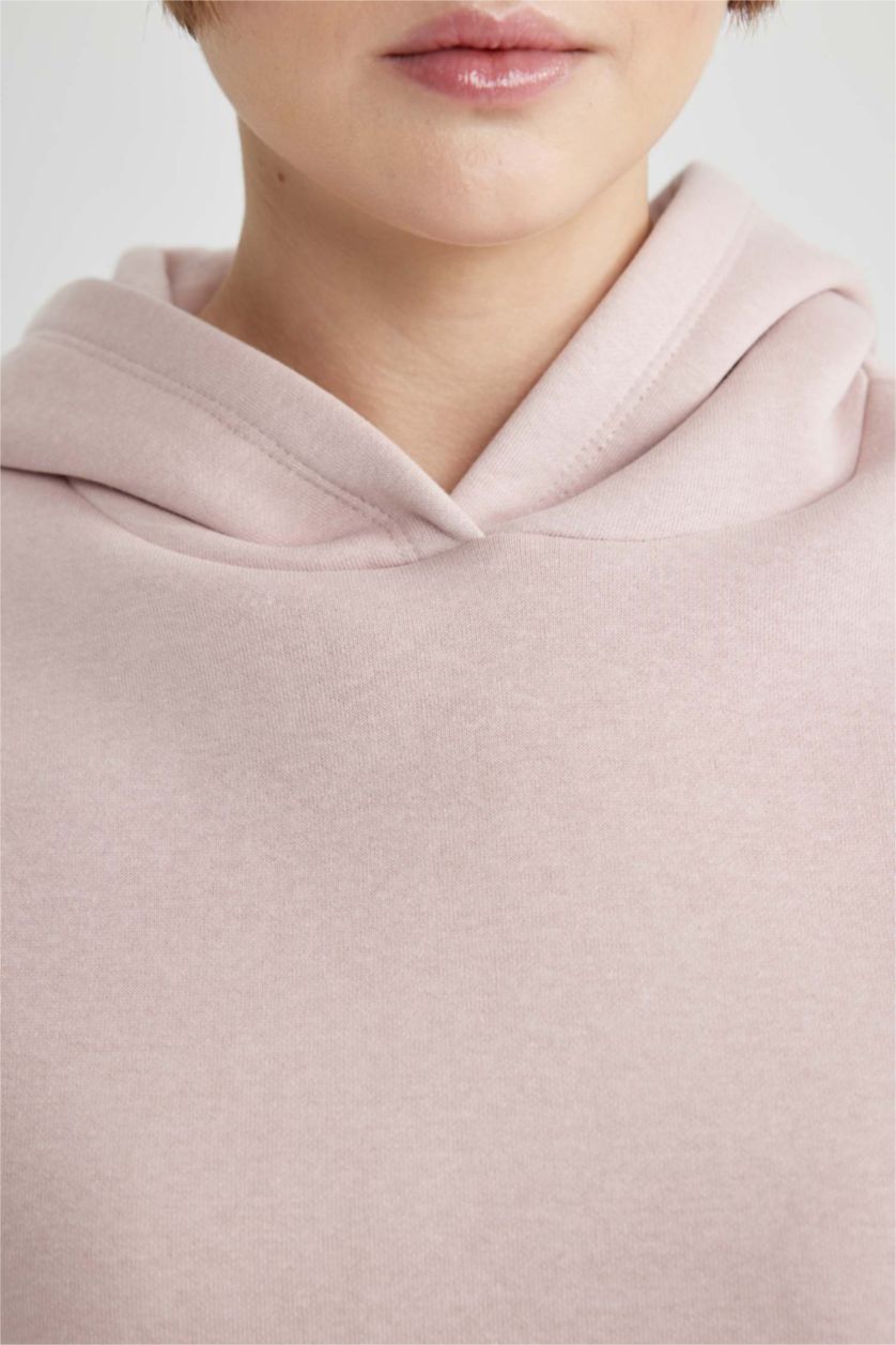 حريمي زهري غامق سويت شيرت اوفر سايز بيزك تقيل بكابيشون