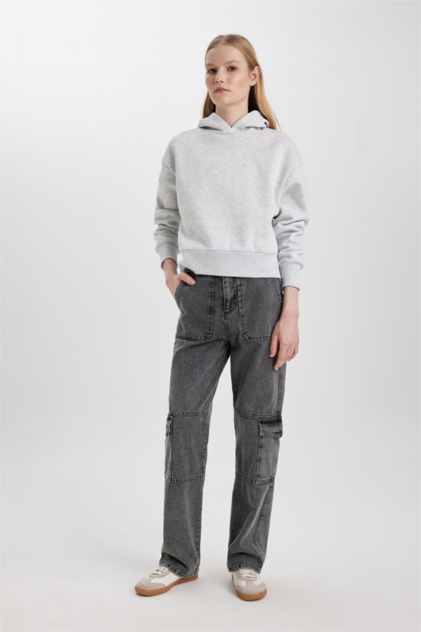 WOMAN Grey Melange Boxy Fit Thick Sweatshirt Fabric Sweatshirt