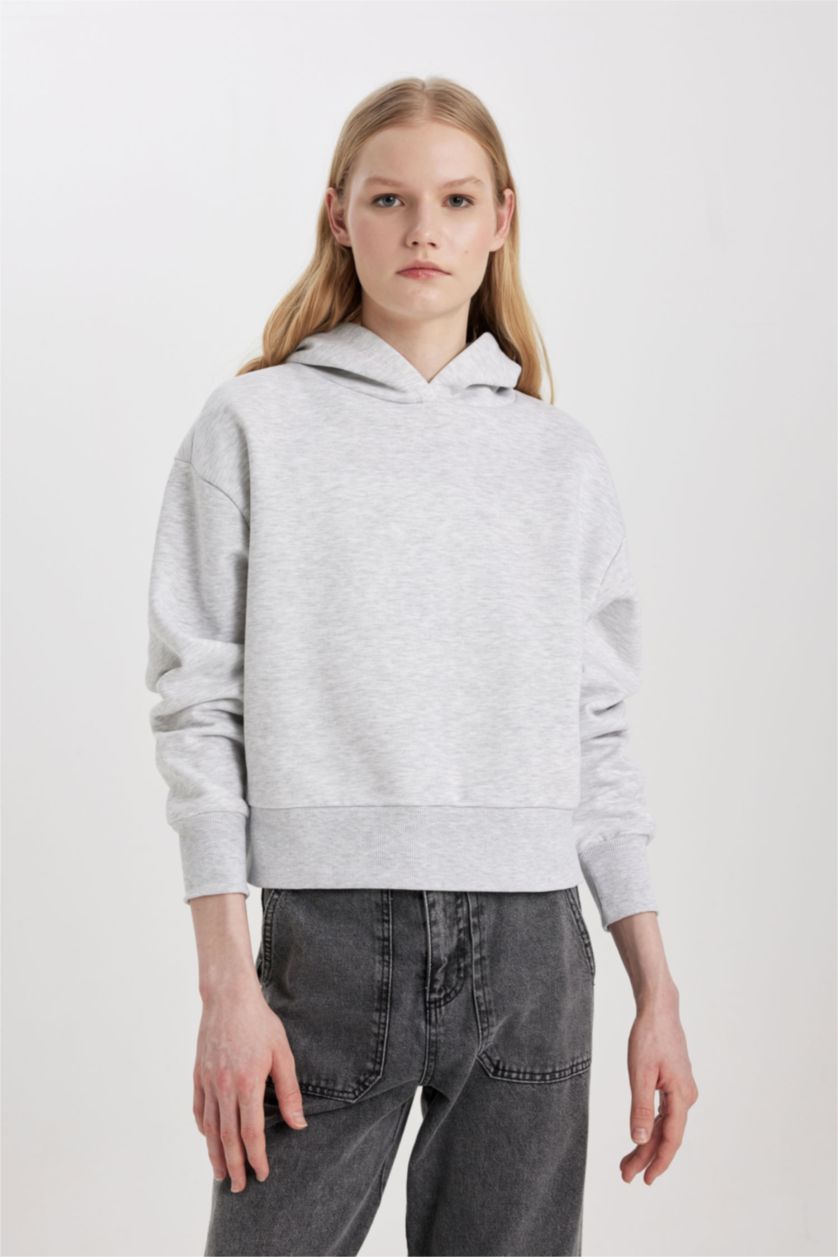 WOMAN Grey Melange Boxy Fit Thick Sweatshirt Fabric Sweatshirt