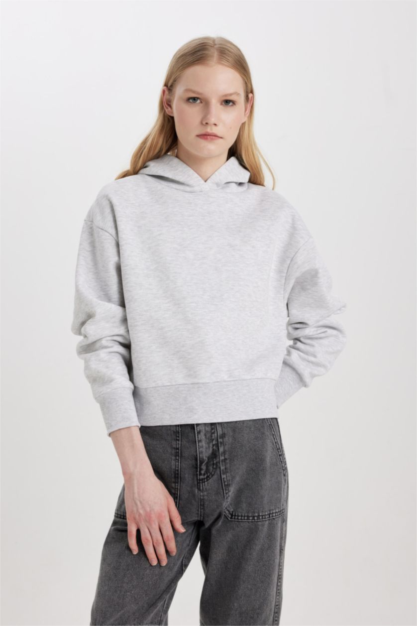WOMAN Grey Melange Boxy Fit Thick Sweatshirt Fabric Sweatshirt