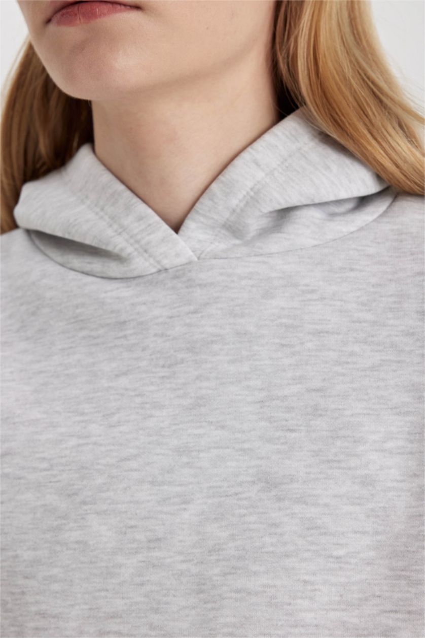 WOMAN Grey Melange Boxy Fit Thick Sweatshirt Fabric Sweatshirt