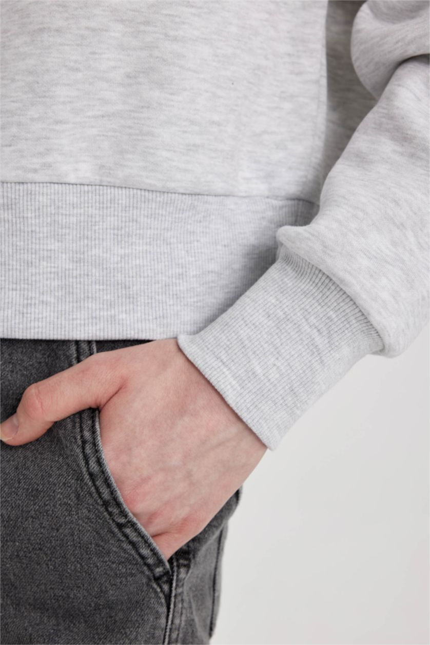 WOMAN Grey Melange Boxy Fit Thick Sweatshirt Fabric Sweatshirt