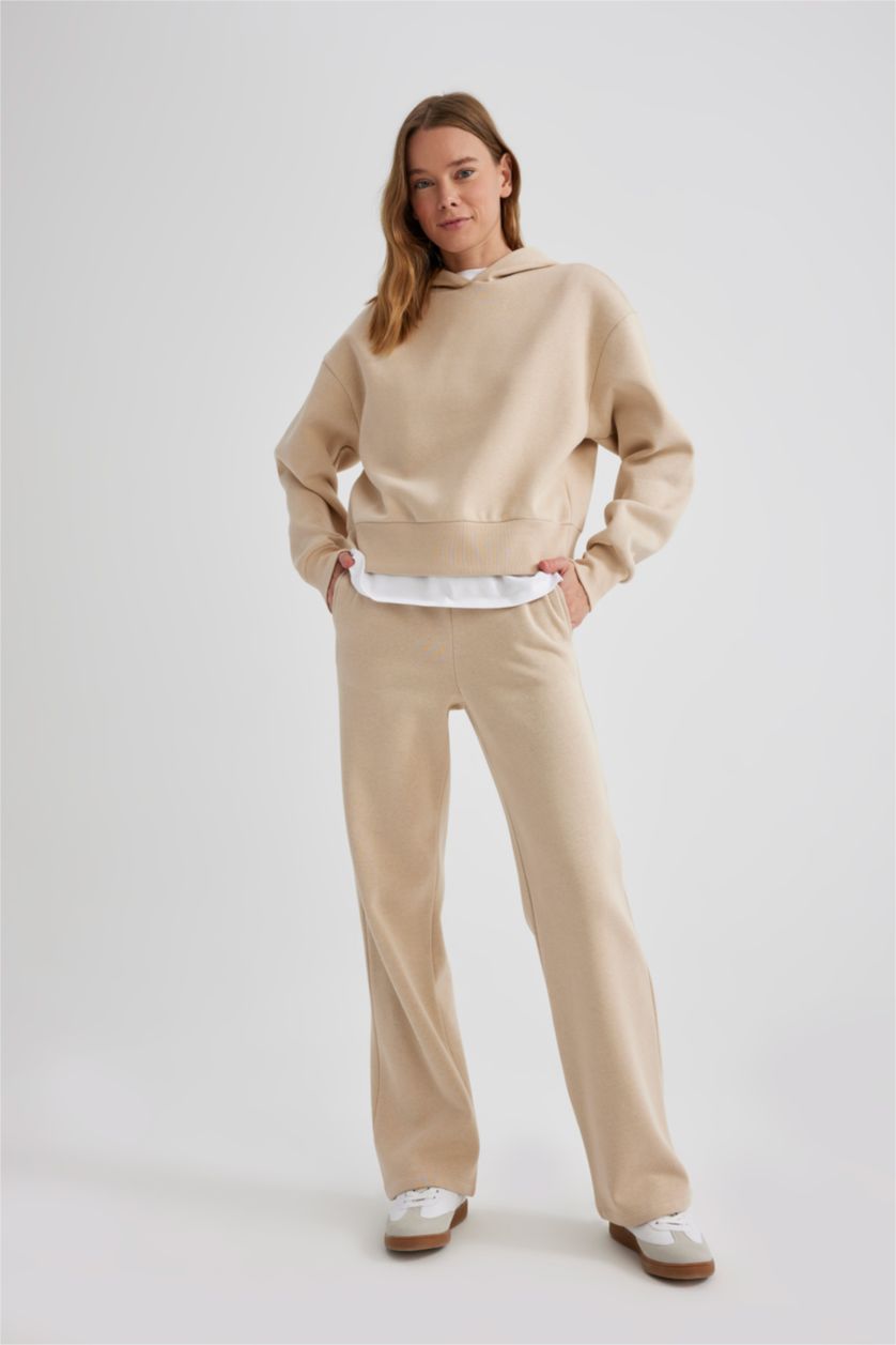 نساء اللون الرملي سروال سويت بانتس قماش سميك قصة عادية بجيب