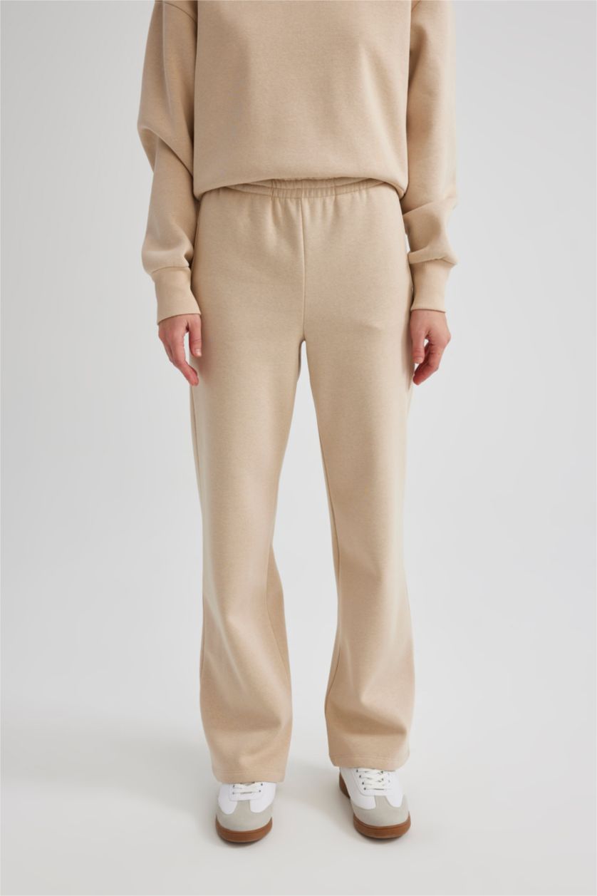 نساء اللون الرملي سروال سويت بانتس قماش سميك قصة عادية بجيب