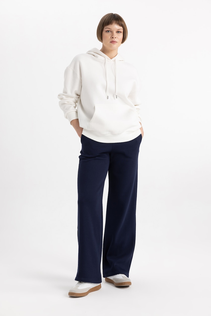 Kadın Lacivert Regular Fıt Kalın Sweatshirt Kumaşı Pantolon
