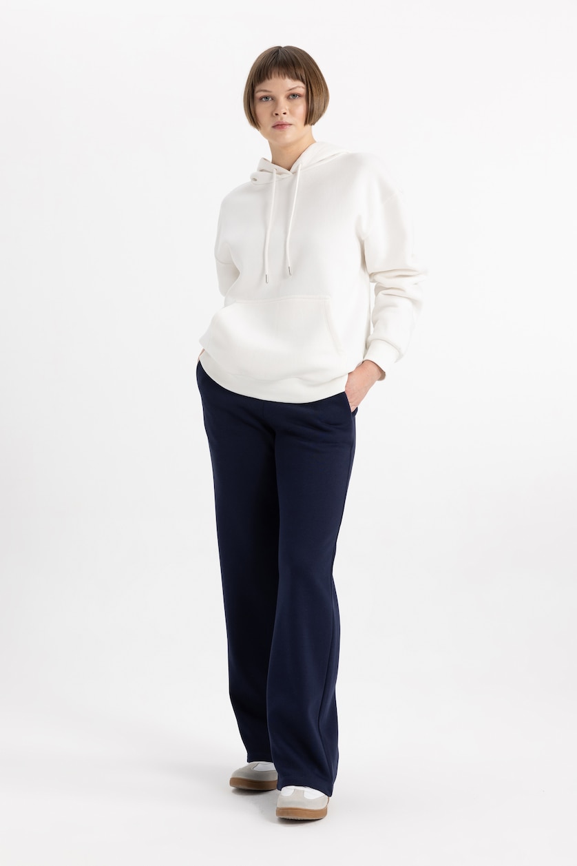 Kadın Lacivert Regular Fıt Kalın Sweatshirt Kumaşı Pantolon