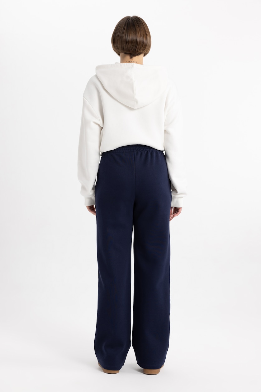 Kadın Lacivert Regular Fıt Kalın Sweatshirt Kumaşı Pantolon