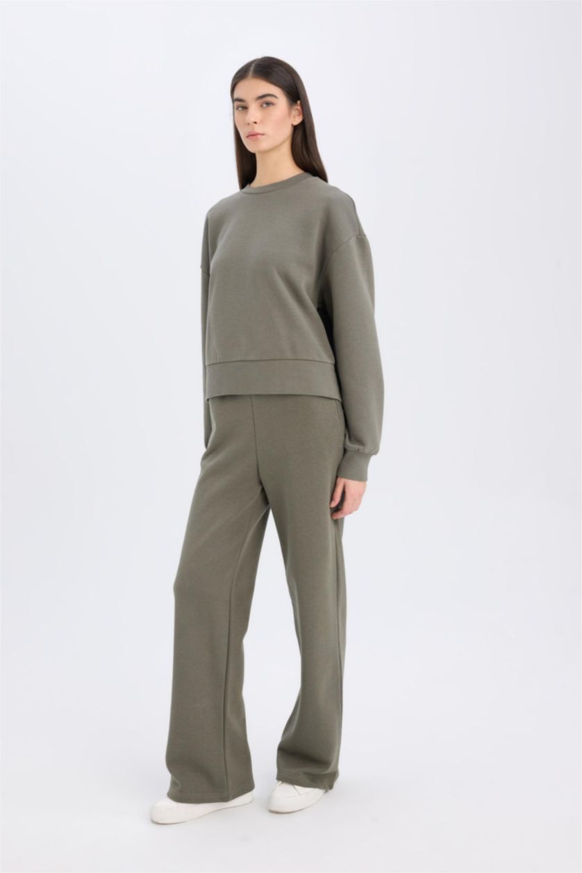 نساء كاكي فاتح بنطلون بجامة رياضي سادة تقيل قصة مستقيمة بجيب وخصر عالي