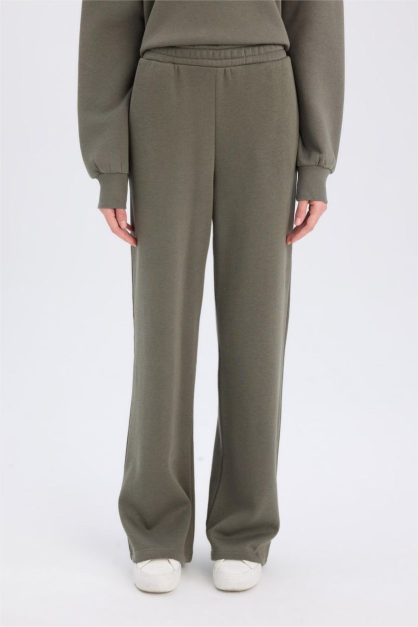 نساء كاكي فاتح بنطلون بجامة رياضي سادة تقيل قصة مستقيمة بجيب وخصر عالي