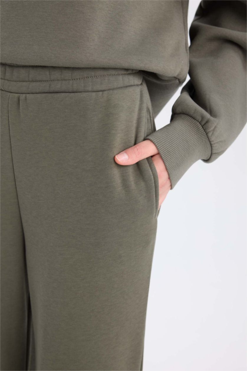 نساء كاكي فاتح بنطلون بجامة رياضي سادة تقيل قصة مستقيمة بجيب وخصر عالي