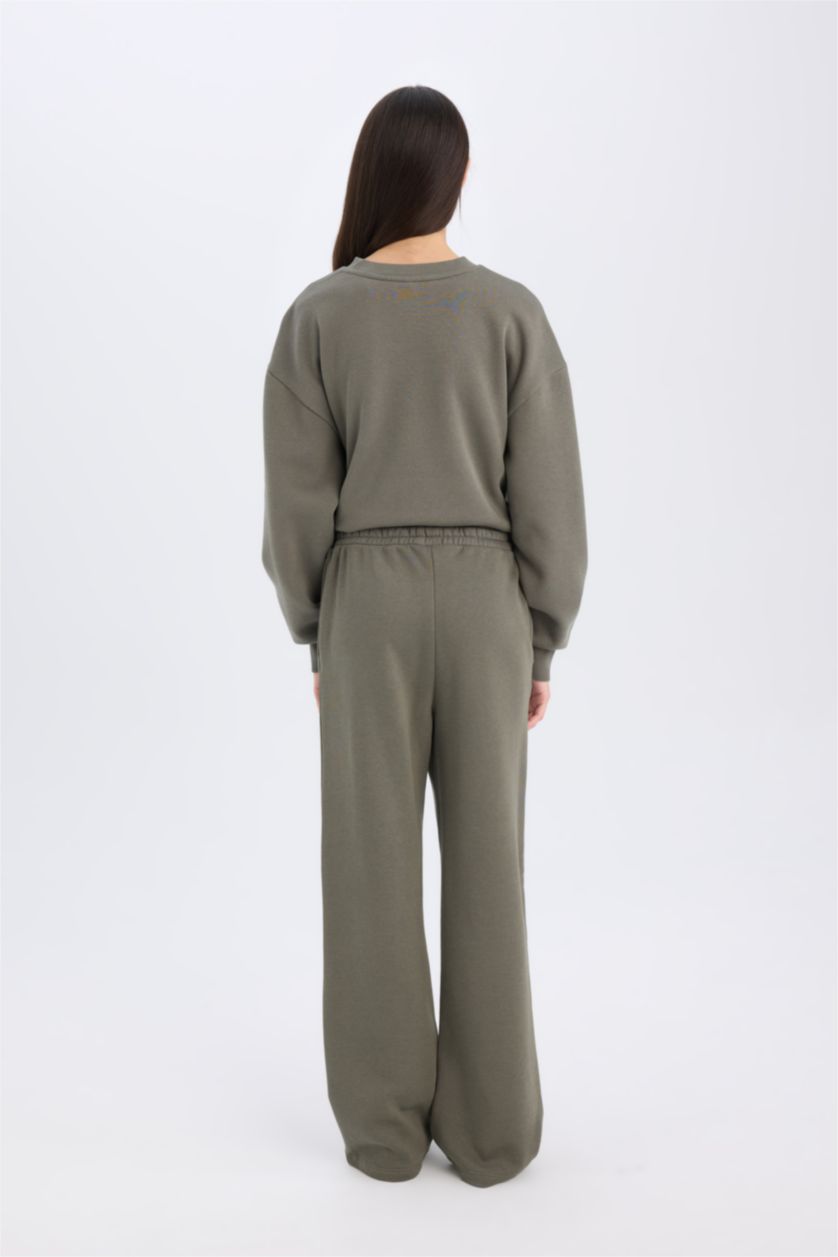 نساء كاكي فاتح بنطلون بجامة رياضي سادة تقيل قصة مستقيمة بجيب وخصر عالي