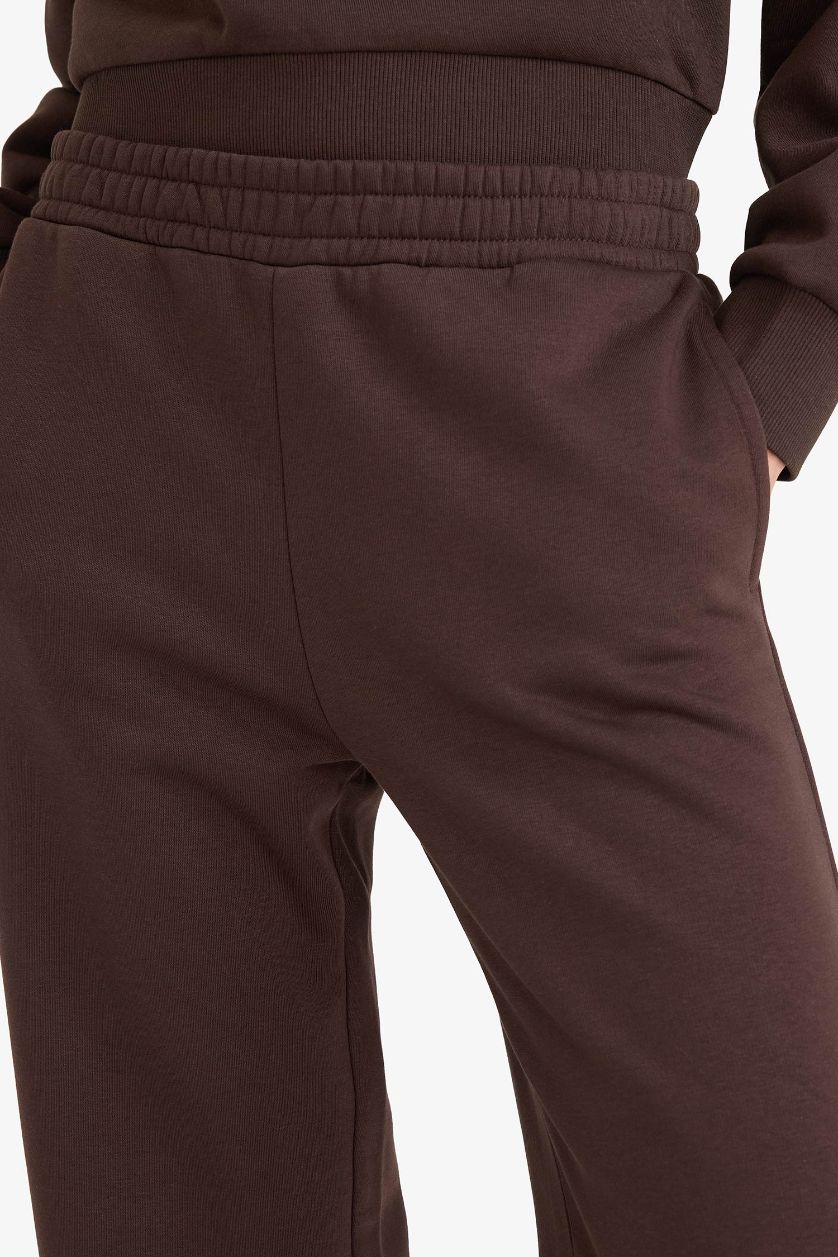 Woman Brown Straight Fit High Waist Thick Basic Sweatpants