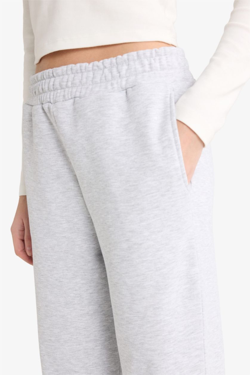 WOMAN Grey Melange Straight Fit Thick Sweatshirt Fabric Trousers